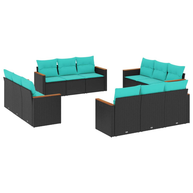 Set canapele de grădină cu 12 piese și perne, poliratan negru