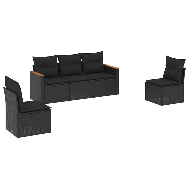 Set mobilier de grădină cu perne, 5 piese, negru, poliratan