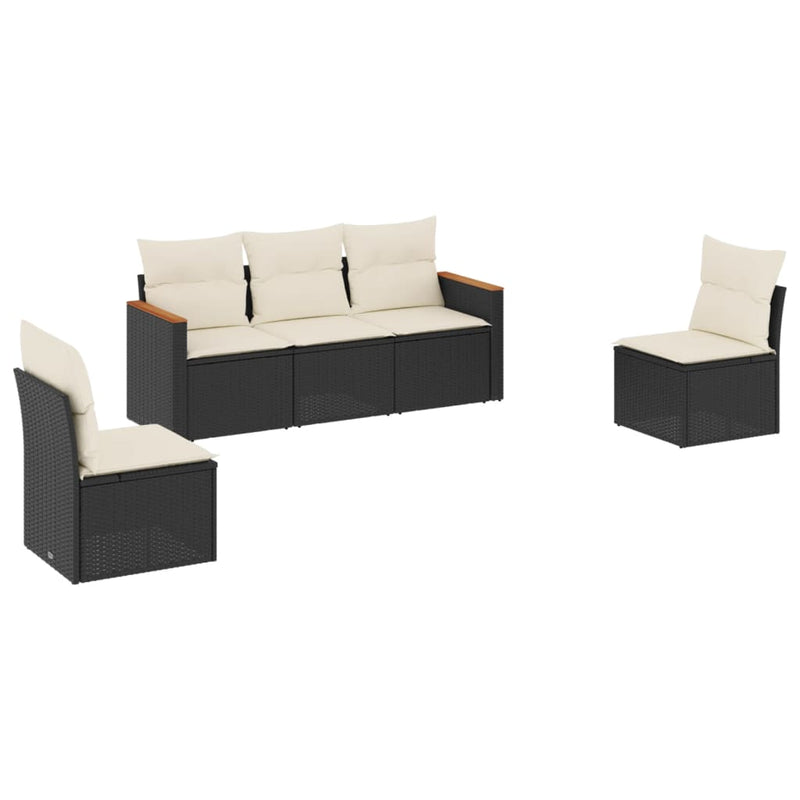 Set mobilier de grădină cu perne, 5 piese, negru, poliratan
