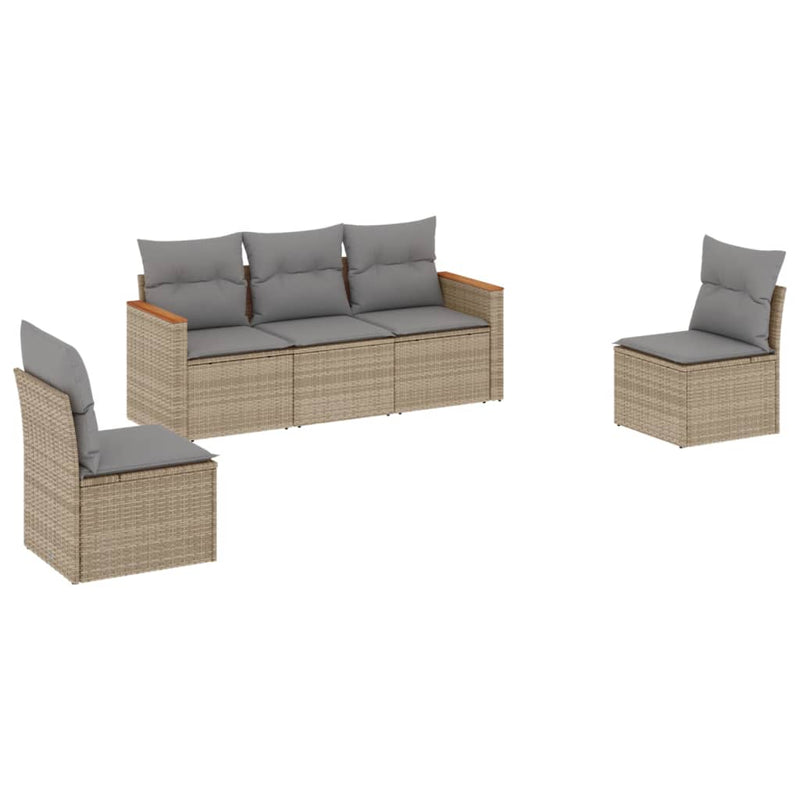 Set canapele de grădină, 5 piese, cu perne, bej, poliratan