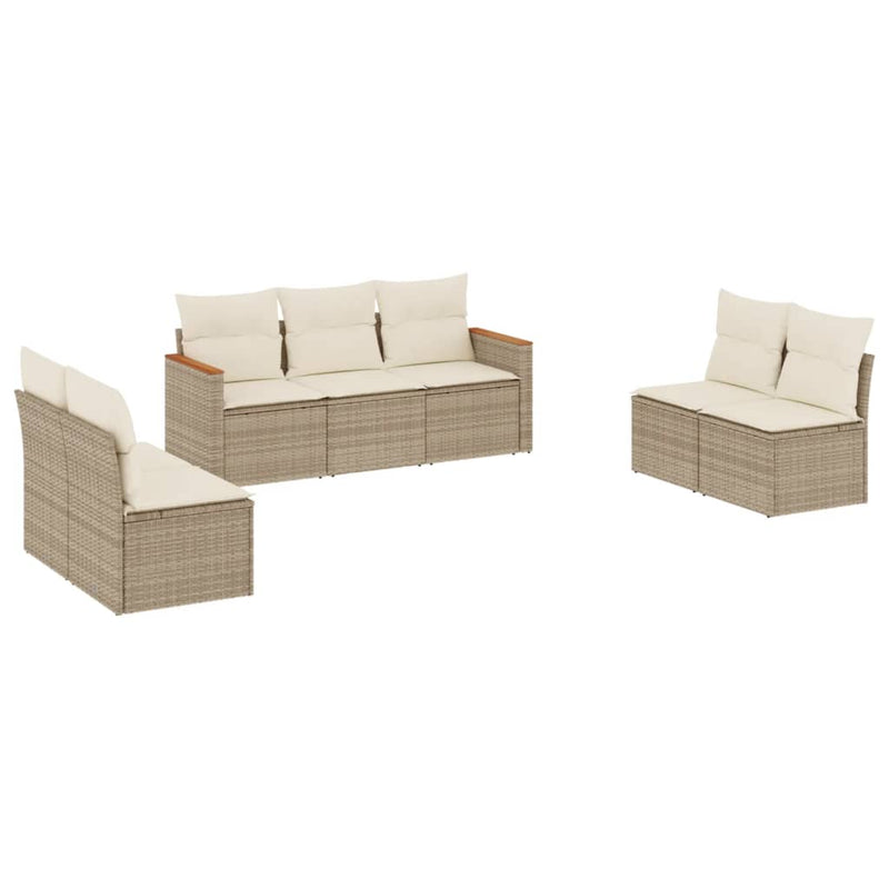 Set canapele de grădină, 7 piese, cu perne, bej, poliratan