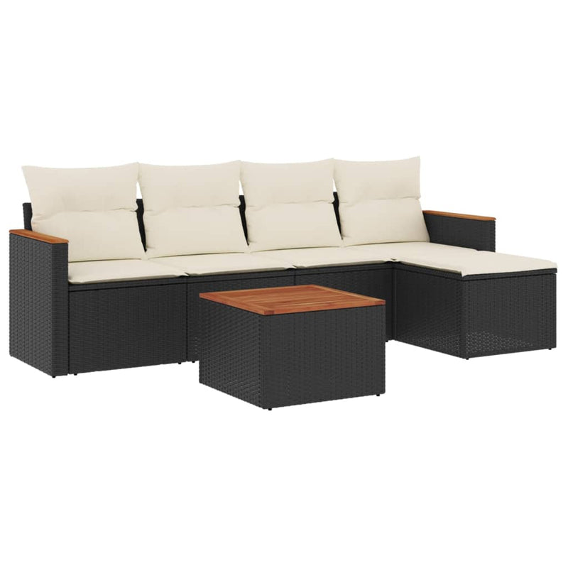 Set mobilier de grădină cu perne, 6 piese, negru, poliratan