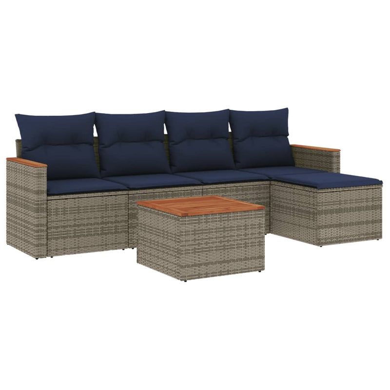Set canapele de grădină cu 6 piese și perne, gri, poliratan