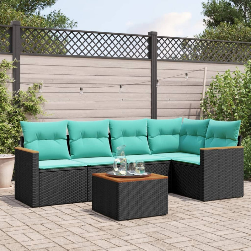 Set canapele de grădină cu 6 piese și perne, poliratan negru