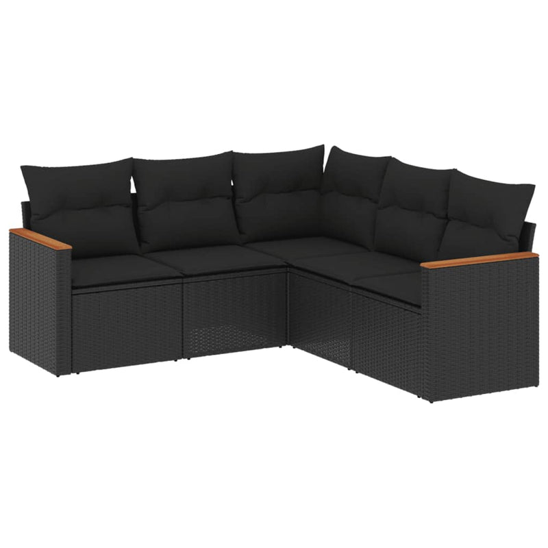 Set mobilier de grădină cu perne, 5 piese, negru, poliratan