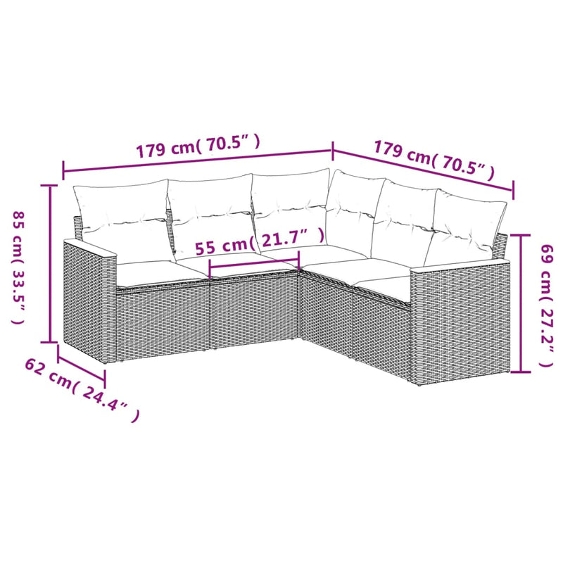 Set mobilier de grădină cu perne, 5 piese, negru, poliratan