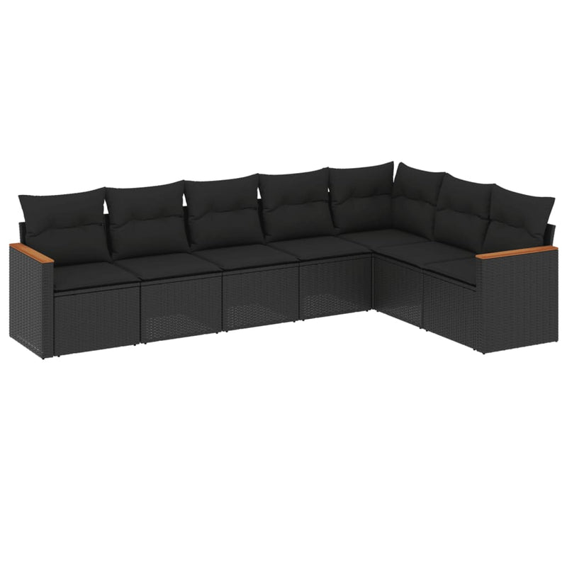 Set canapele de grădină cu perne, 7 piese, negru, poliratan