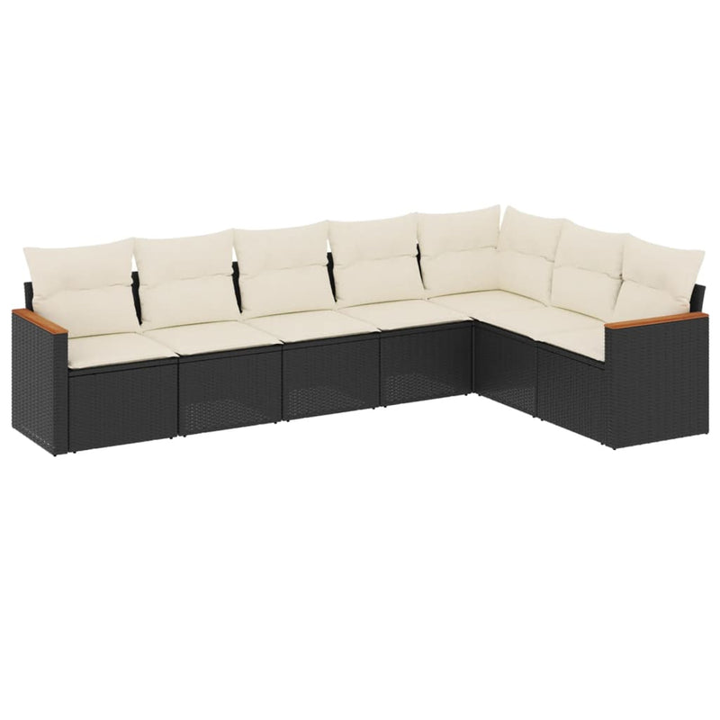 Set canapele de grădină cu perne, 7 piese, negru, poliratan