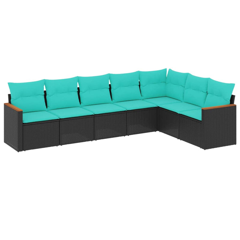 Set canapele de grădină cu 7 piese și perne, poliratan negru