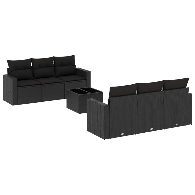 Set canapele de grădină cu perne, 7 piese, negru, poliratan
