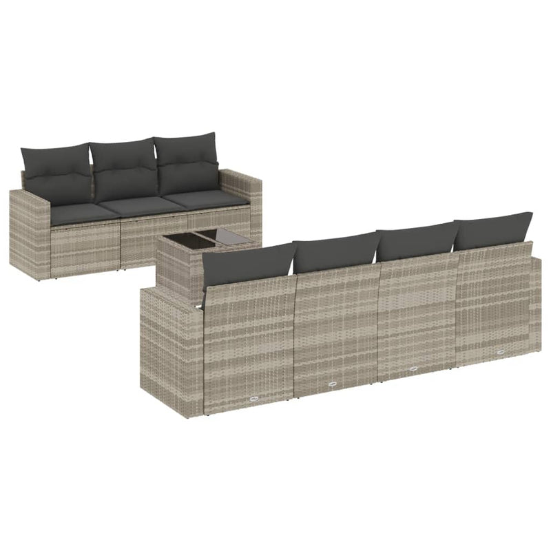 Set mobilier de grădină cu perne, 8 piese gri deschis poliratan