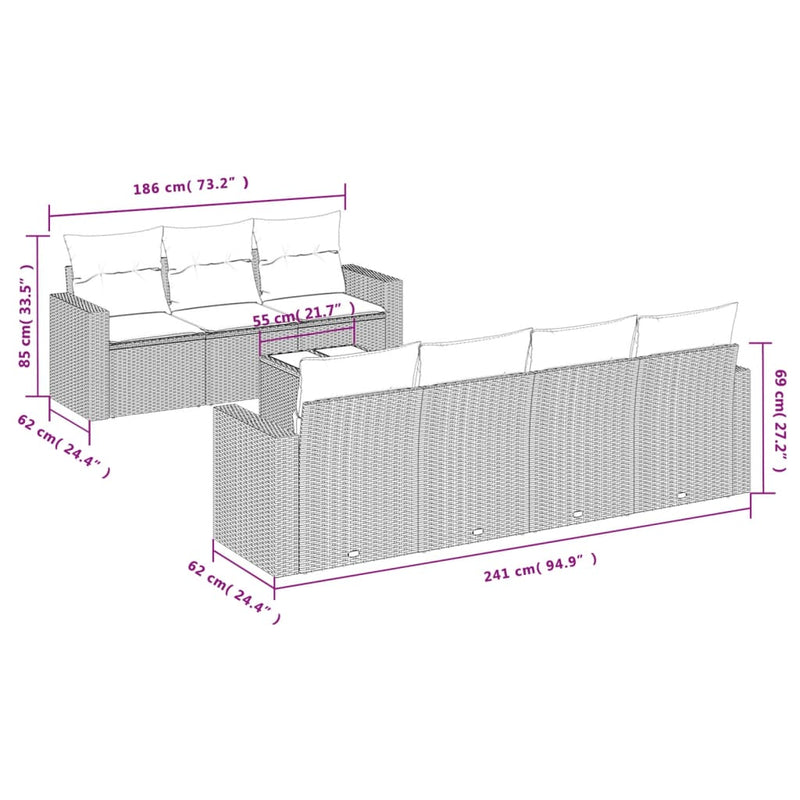 Set mobilier de grădină cu perne, 8 piese gri deschis poliratan
