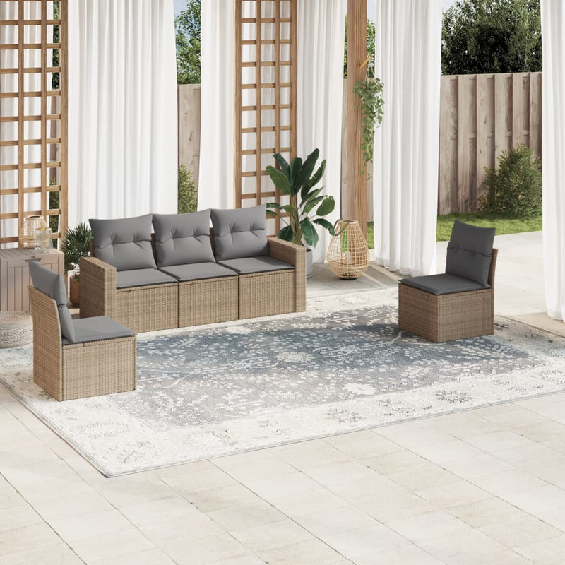 Set canapele de grădină cu perne, 5 piese, bej, poliratan