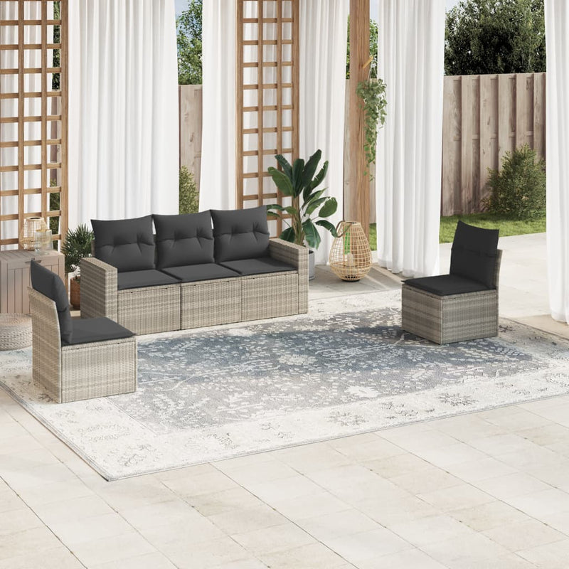 Set canapele de grădină cu perne, 5 piese gri deschis poliratan