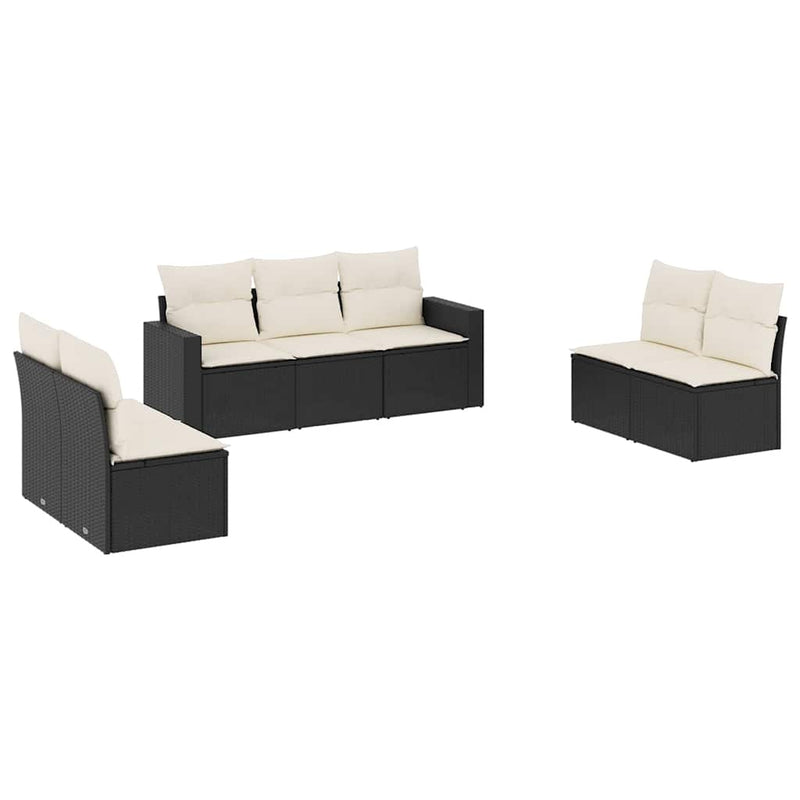 Set canapele de grădină cu perne, 7 piese, negru, poliratan