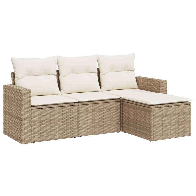 Set canapele de grădină, 4 piese, cu perne, bej, poliratan