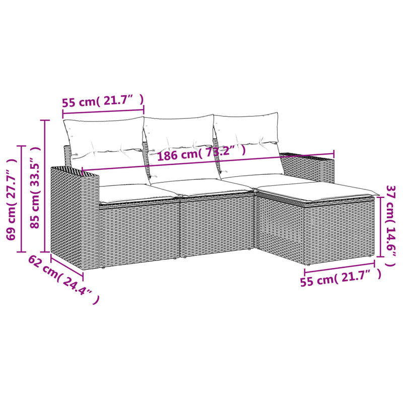 Set canapele de grădină, 4 piese, cu perne, bej, poliratan