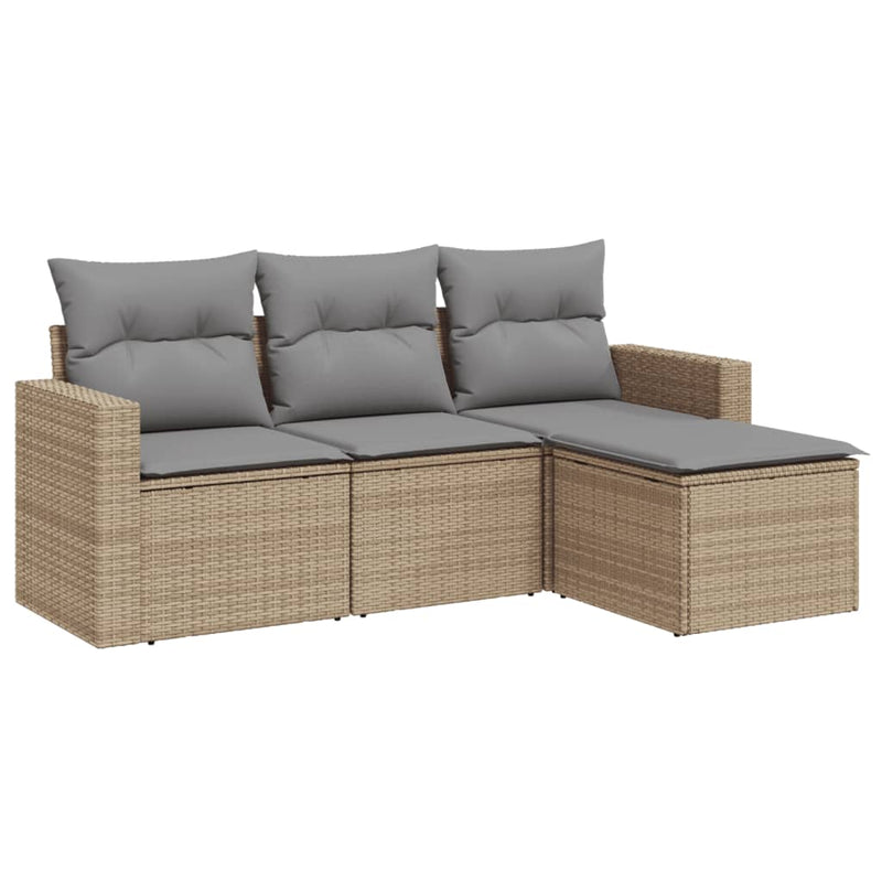 Set canapele de grădină, 4 piese, cu perne, bej, poliratan