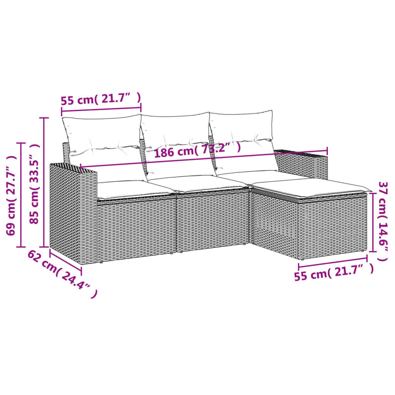 Set canapele de grădină, 4 piese, cu perne, bej, poliratan