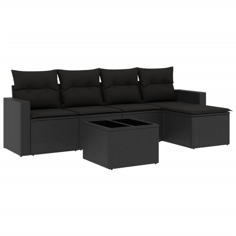 Set mobilier de grădină cu perne, 6 piese, negru, poliratan