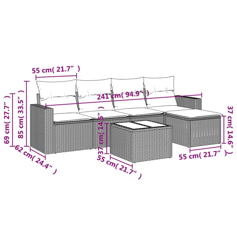 Set mobilier de grădină cu perne, 6 piese, negru, poliratan