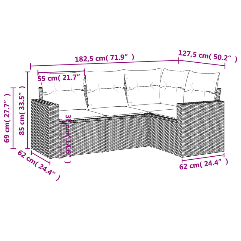 Set canapele de grădină, 4 piese, cu perne, bej, poliratan