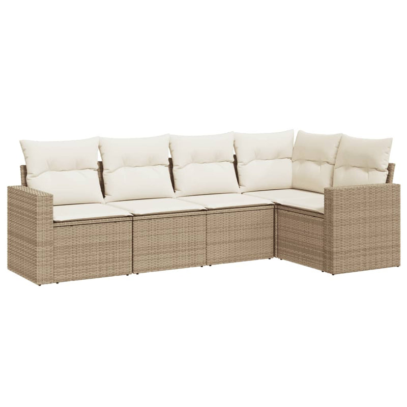 Set canapele de grădină cu perne, 5 piese, bej, poliratan