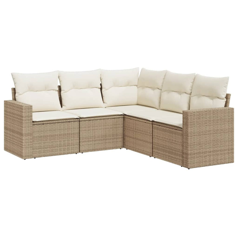 Set canapele de grădină cu perne, 5 piese, bej, poliratan