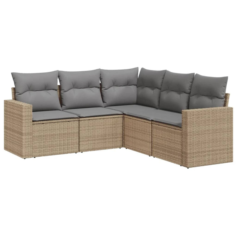 Set canapele de grădină cu perne, 5 piese, bej, poliratan