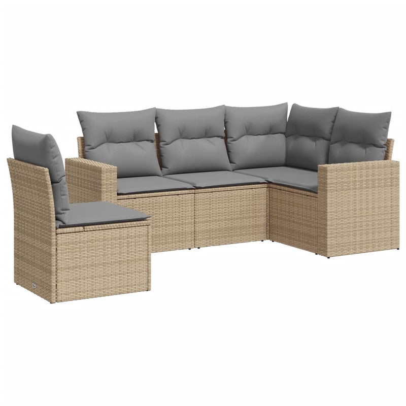 Set canapele de grădină cu perne, 5 piese, bej, poliratan