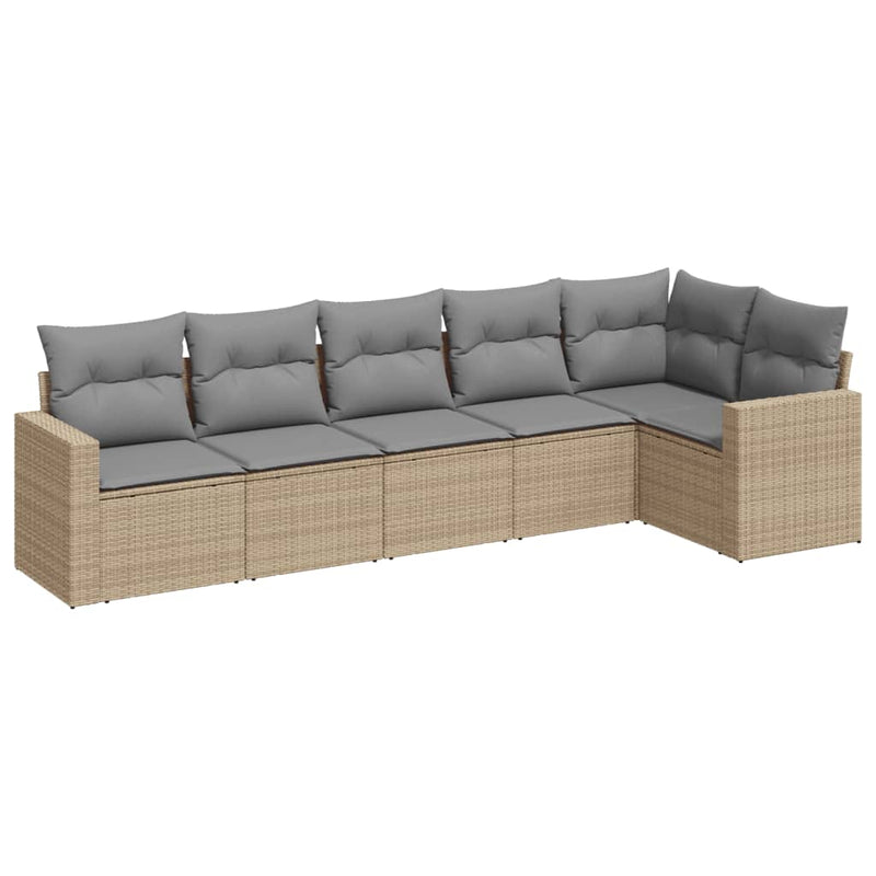 Set canapele de grădină cu perne, 6 piese, bej, poliratan