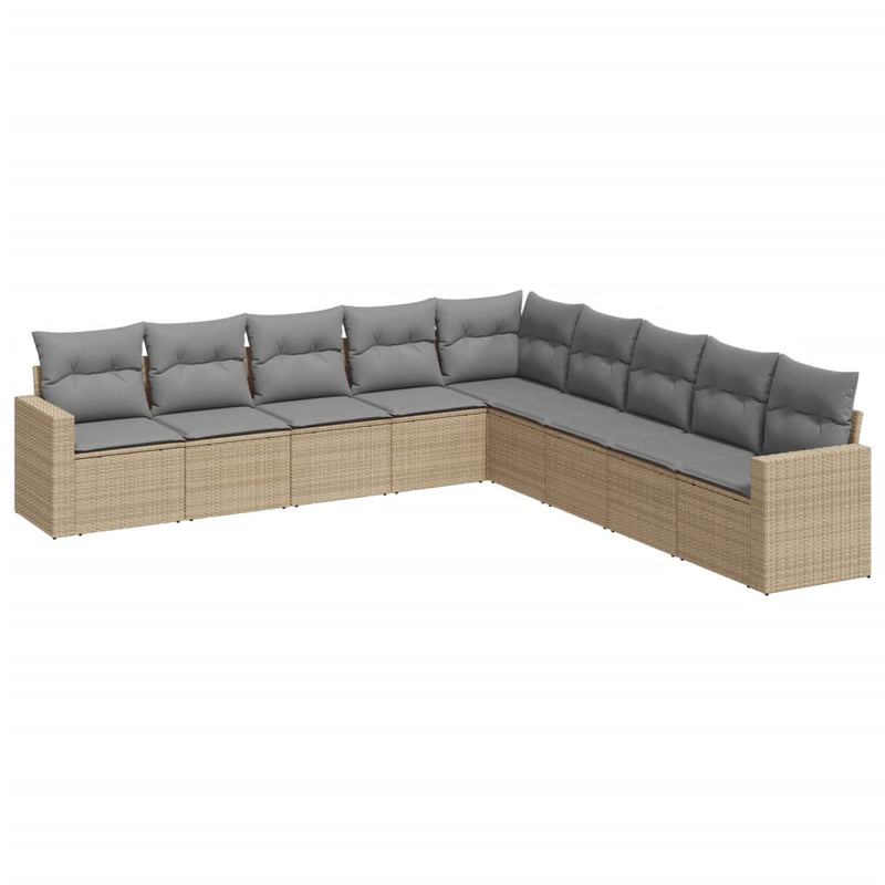 Set canapele de grădină, 9 piese, cu perne, bej, poliratan