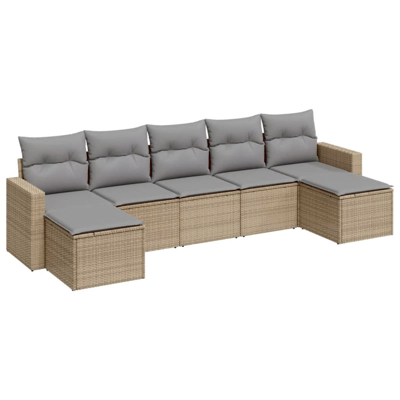 Set canapele de grădină, 7 piese, cu perne, bej, poliratan