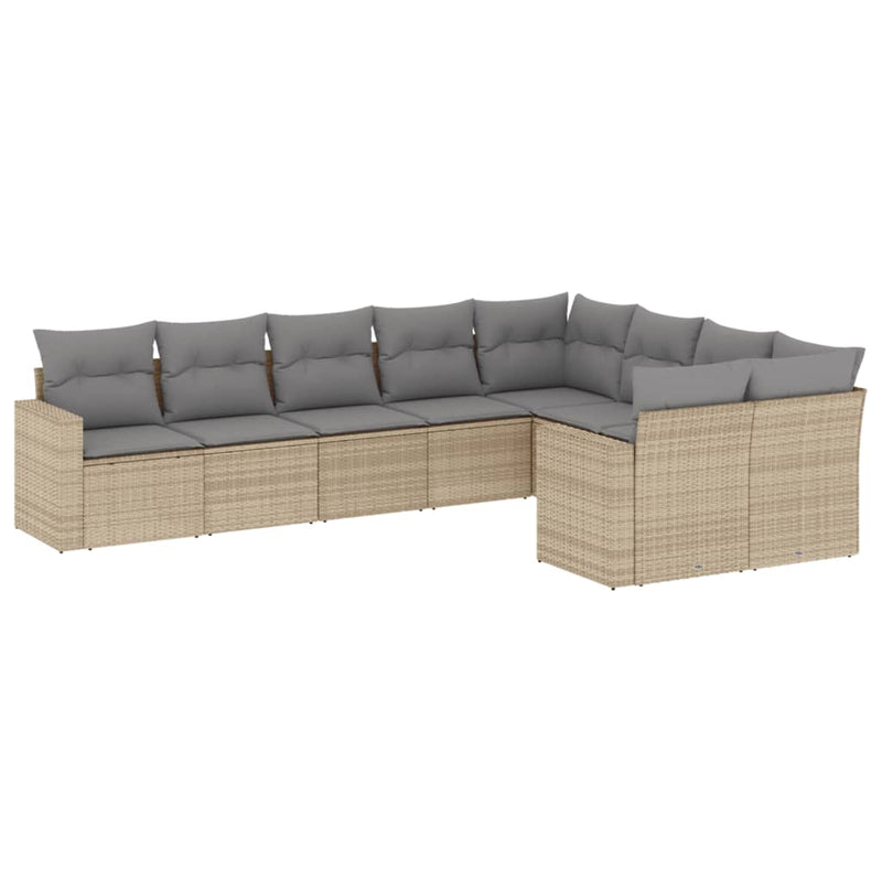 Set canapele de grădină, 9 piese, cu perne, bej, poliratan