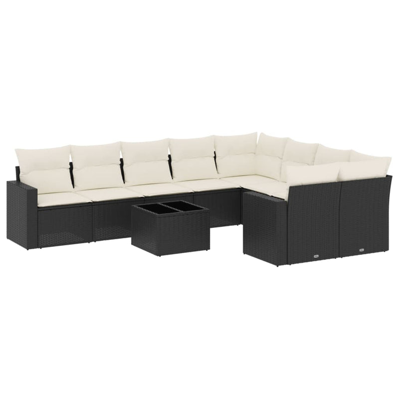 Set canapele de grădină cu perne, 10 piese, negru, poliratan
