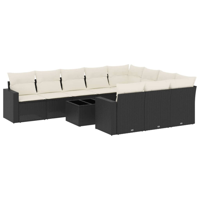 Set canapele de grădină cu perne, 11 piese, negru, poliratan