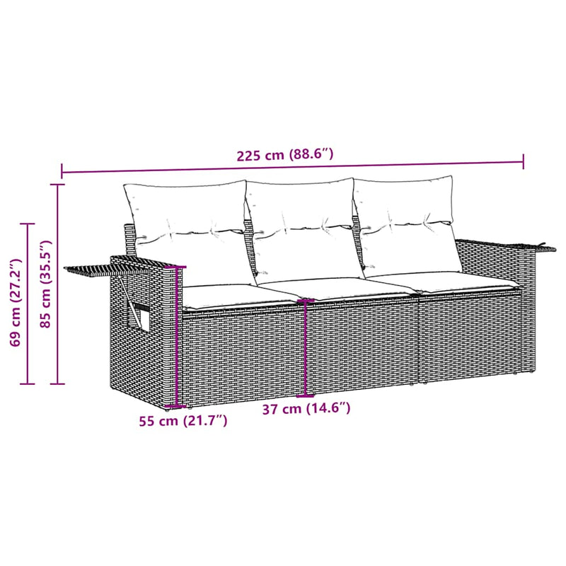 Set mobilier de grădină cu perne, 3 piese, negru, poliratan