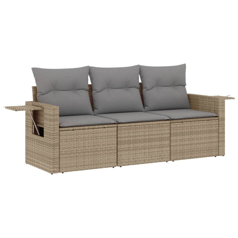 Set canapele de grădină, 3 piese, cu perne, bej, poliratan