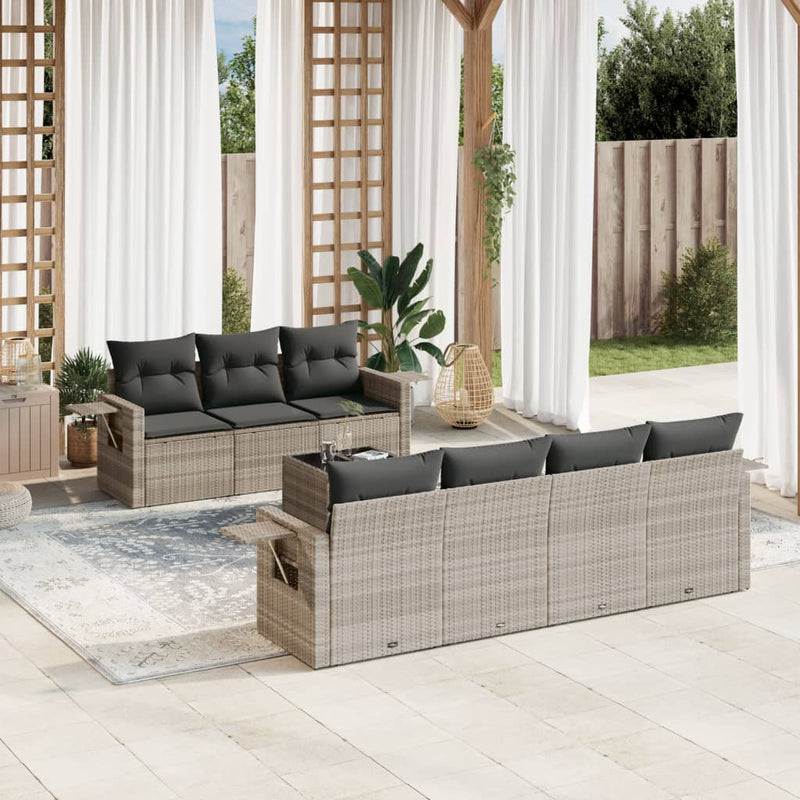 Set mobilier de grădină cu perne, 8 piese gri deschis poliratan