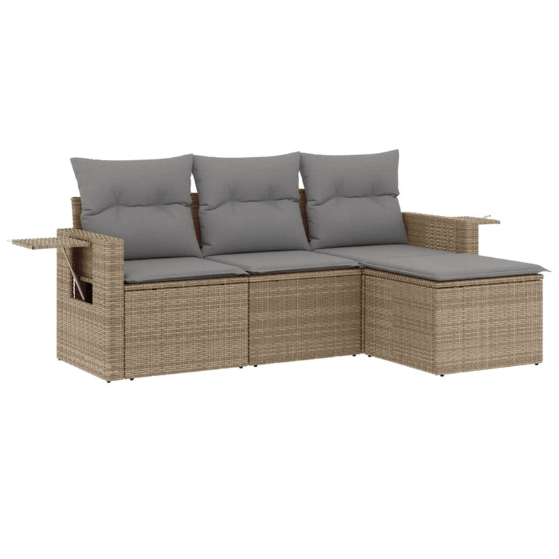 Set canapele de grădină, 4 piese, cu perne, bej, poliratan