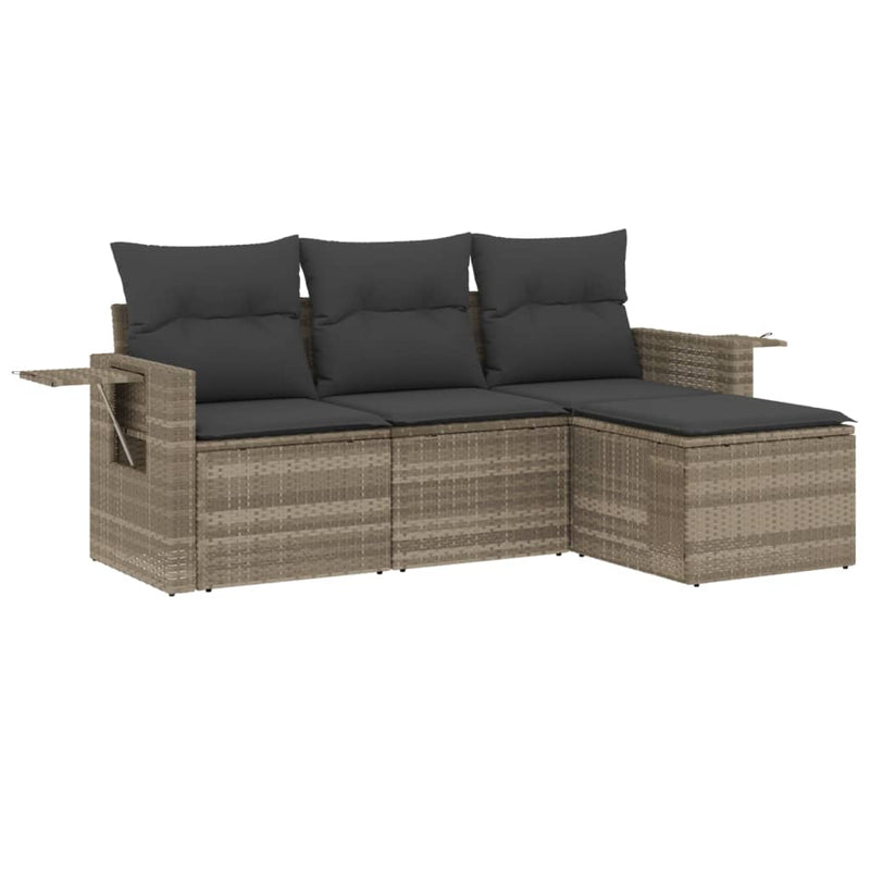 Set canapea de grădină cu perne, 4 piese, gri deschis poliratan