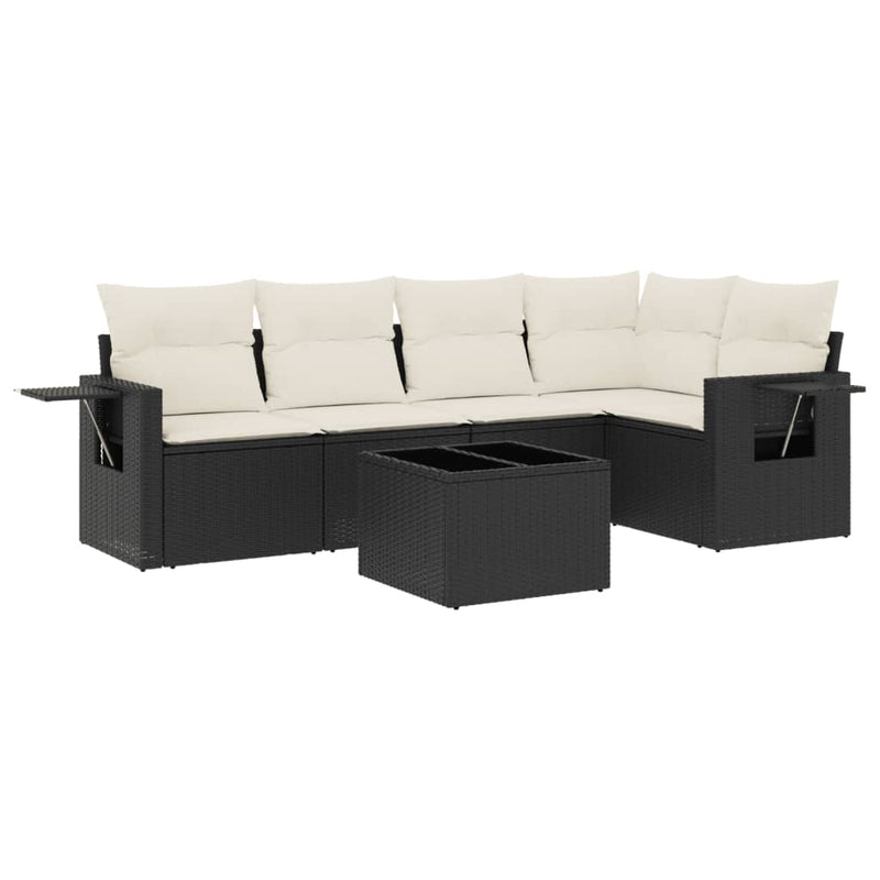 Set mobilier de grădină cu perne, 6 piese, negru, poliratan