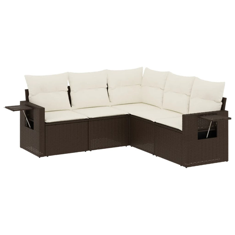 Set canapele de grădină cu perne, 5 piese, maro, poliratan