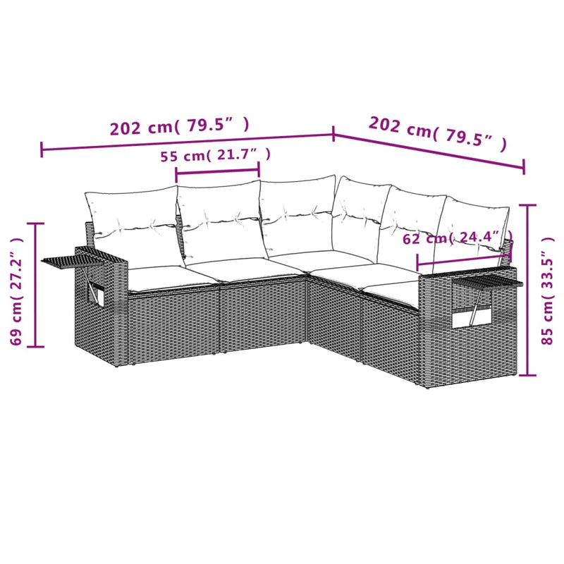 Set canapele de grădină cu perne, 5 piese, maro, poliratan