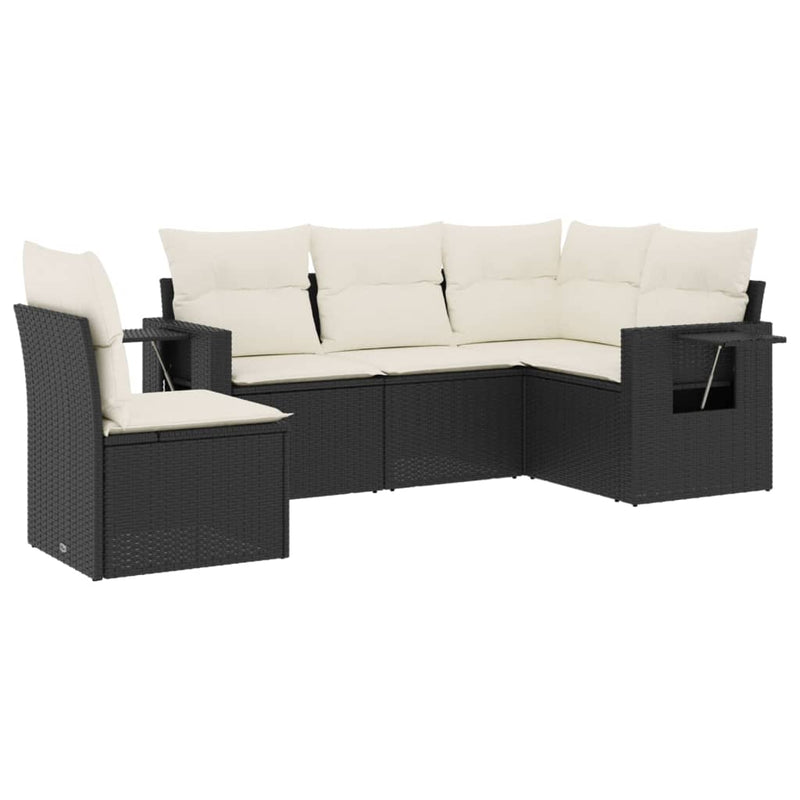 Set mobilier de grădină cu perne, 5 piese, negru, poliratan