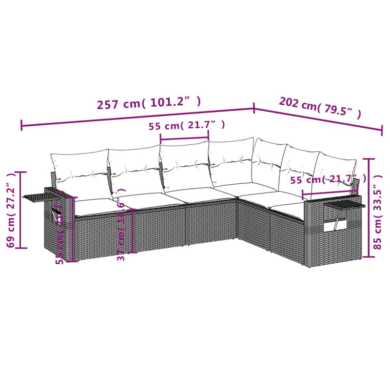 Set canapele de grădină cu perne, 6 piese gri deschis poliratan