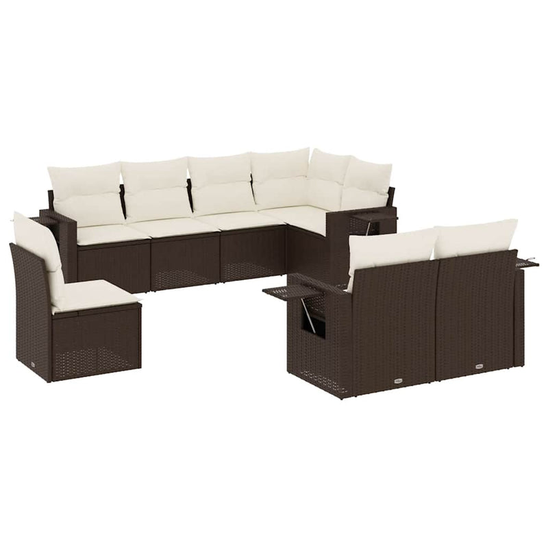 Set canapele de grădină cu perne, 8 piese, maro, poliratan