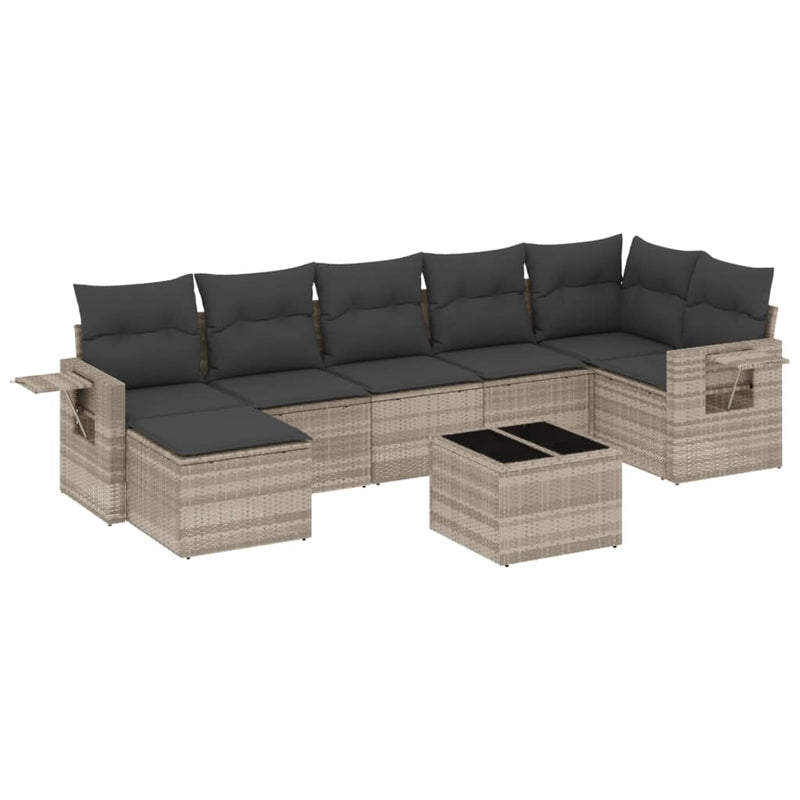 Set mobilier de grădină cu perne, 8 piese gri deschis poliratan