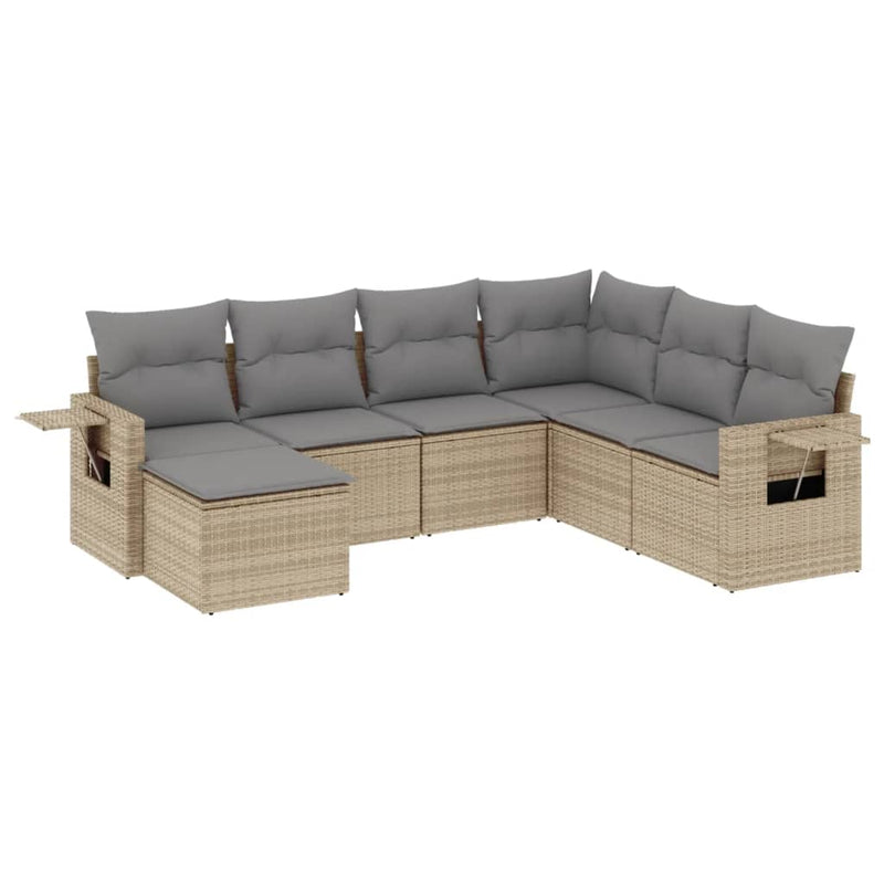 Set canapele de grădină, 7 piese, cu perne, bej, poliratan
