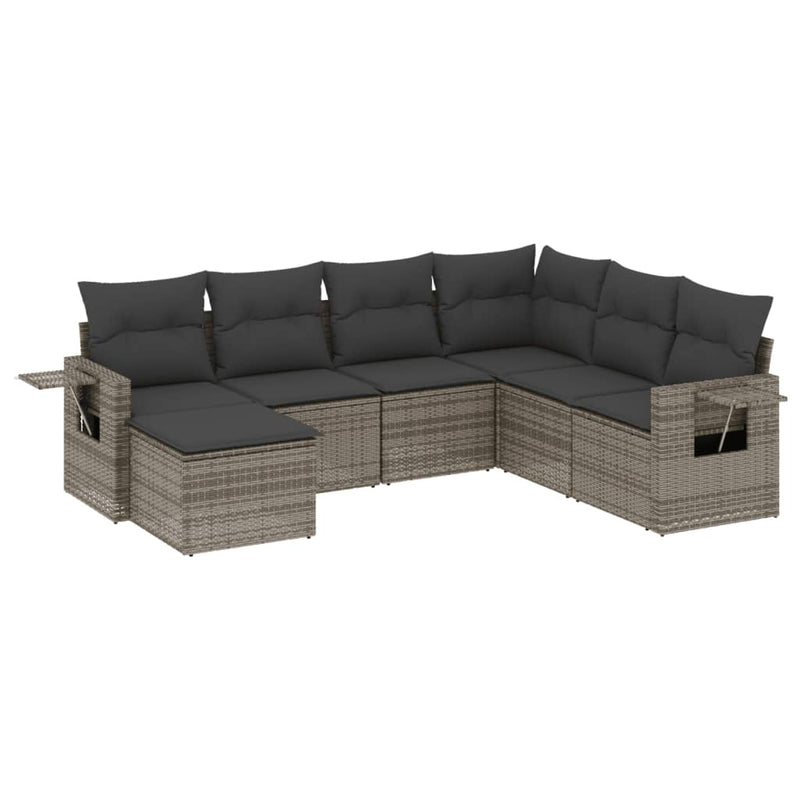 Set canapele de grădină, 7 piese, cu perne, gri, poliratan
